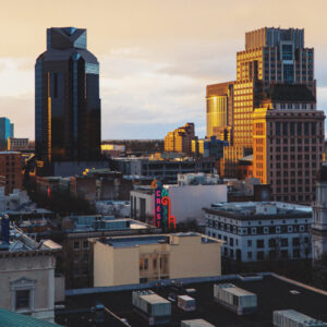 Image of office buildings in Sacramento. The office sector in Sacramento faces challenges as businesses adjust to hybrid work models, reducing their need for large traditional office spaces.