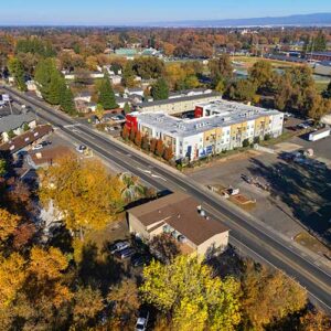 Aerial image of commercial property in Chico, CA that is available for lease and for sale.