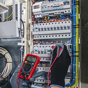 Electrician working on an commercial electrical panel