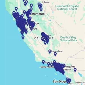 California market map with location points supporting franchise site selection