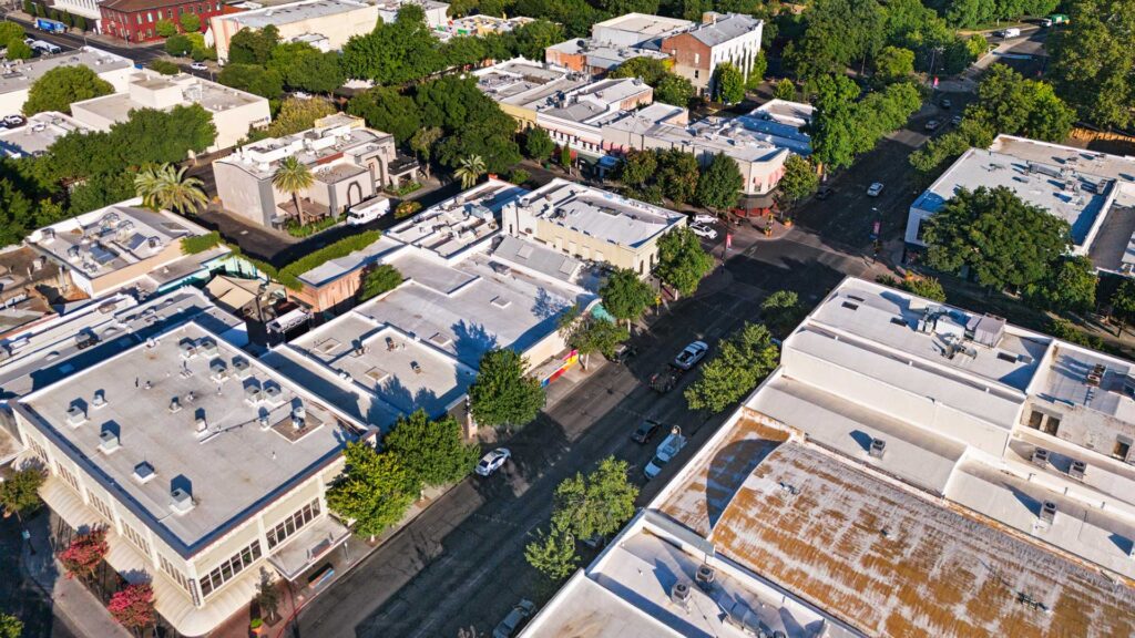 Aerial view of Downtown Chico, one of the proposed Chico entertainment zones.