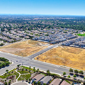 Aerial view of residential development and commercial development land at Fiddyment Ranch in the Sacramento suburbs.