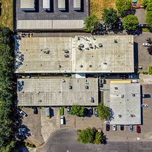Aerial view of an industrial building highlighting power capacity for industrial use.