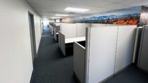 Government office space in Redding with private offices, cubicles and an open workspace layout.
